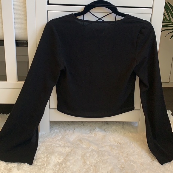 Tiger Mist | Black Long Sleeve Crop Top with Neck Ties - Picture 6 of 6